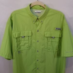 Columbia PFG Omni-Shade Lime Green Button Up L